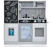 CostwayCuisine Enfants 3 - 6 Ans en Bois avec Téléphone Tableau Noir Micro-ondes Machine de Glaçons 7 Accessoires Blanc