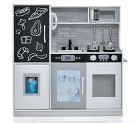 CostwayCuisine Enfants 3 - 6 Ans en Bois avec Téléphone Tableau Noir Micro-ondes Machine de Glaçons 7 Accessoires Blanc