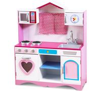 CostwayCuisine Enfants 3 Ans+, 82 x 30 x 100,5 cm Son Réaliste, avec Micro-Ondes, Evier et Horloge Ludique Rose