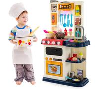 CostwayCuisine Enfants 65 Accessoires Jouet Dînette Lumières et Sons Réalistes Cadeaux de Noël / d'Anniversaire 3 Ans+ Bleu