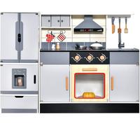 CostwayCuisine Enfants avec Réfrigérateur & 12 Accessoires Jeu de Cuisine avec Machine à Glaçons Espace de Stockage Lumière & Son pour 3 Ans+