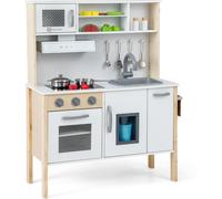 CostwayCuisine Enfants en Bois 3-6 Ans 18 Accessoires avec Évier Micro-ondes Blanc Dispositif Anti-basculement