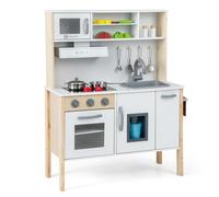 CostwayCuisine Enfants en Bois 3-6 Ans 18 Accessoires avec Évier Micro-ondes Blanc Dispositif Anti-basculement