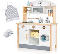 CostwayCuisine Enfants en Bois avec 17 Accessoires pour Enfants de 3 Ans+