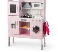 CostwayCuisine Enfants Rose avec 16 Accessoires & 3 Hauteur Réglable Jeu de Cuisine avec Sons et Lumières Jouet d'Imitation pour Enfants de 3 Ans+