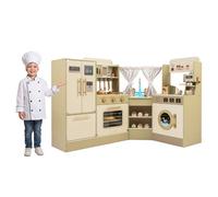 CostwayCuisine Jouet Enfants Ensemble de Cuisine de Jeu d'Imitation avec Robinet Lave-Vaisselle Plaques de Cuisson pour 3+ Vert