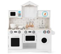 CostwayCuisine pour Enfants en Bois 3 Ans+ Cuisiniere Enfants avec Lumière & Effet Sonore Machine à Laver Micro-Ondes