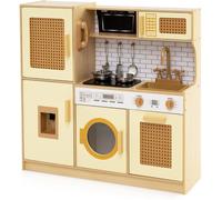 CostwayCuisine pour Enfants en Bois avec Lumières et Sons Réalistes Réfrigérateur Distributeur D'eau Machine à Laver pour 3+ Ans Jaune