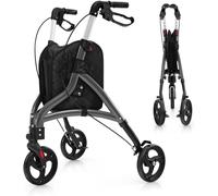 CostwayDéambulateur à 3 Roues de 20CM pour Seniors avec Cadre en Aluminium Léger Hauteur Réglable et Panier de Rangement Déambulateur Pliable Gris