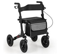 CostwayDéambulateur Pliable Tout-Terrain à 4 Roues avec Siège Rollator avec Pneus de 23 cm Hauteur Réglable Dossier Ergonomique Charge 140KG Noir
