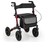 CostwayDéambulateur Pliable Tout-Terrain à 4 Roues avec Siège Rollator avec Pneus de 23 cm Hauteur Réglable Dossier Ergonomique Charge 140KG Rouge