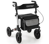CostwayDéambulateur Pliable Tout-Terrain à 4 Roues avec Siège Rollator avec Pneus de 23 cm Hauteur Réglable Dossier Ergonomique Charge 140KG Argent