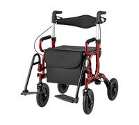 CostwayDéambulateur Tout-Terrain à 4 Roues avec Siège Combiné Déambulateur et Fauteuil Roulant 2-en-1 Hauteur Réglable Rollator Charge 140KG Rouge