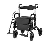 CostwayDéambulateur Tout-Terrain à 4 Roues avec Siège Combiné Déambulateur et Fauteuil Roulant 2-en-1 Hauteur Réglable Rollator Charge 140KG Noir