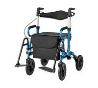 CostwayDéambulateur Tout-Terrain à 4 Roues avec Siège Combiné Déambulateur et Fauteuil Roulant 2-en-1 Hauteur Réglable Rollator Charge 140KG Bleu