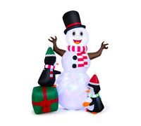 CostwayDécoration Gonflable de Bonhomme de Neige de Noël de 180 cm avec Pingouins Décoration de Noël Gonflable avec LED Blanches et Colorées