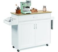 CostwayDesserte à roulettes Cuisine 85 CM Chariot de Cuisine en Bois avec Placard Étagère sur 3 Niveaux et Support à Épice îlot Central Cuisine