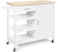CostwayDesserte/Chariot de Cuisine à Roulettes 100 x 48 x 90 CM îlot de Cuisine Tiroir Placard Porte-serviettes Blanc