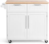 CostwayDesserte/Chariot de Cuisine à Roulettes - 94x45,5x94,5 CM - 2 Tiroirs - 2 Portes - Porte-Serviettes - Ilot de Cuisine - Blanc