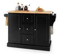 CostwayDesserte de Cuisine 5 Roues Cachée 127 x 46 x 91cm 2 Placards 3 Tiroirs Porte-serviettes Porte-épices Noir