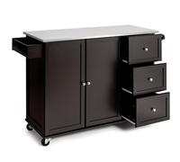 CostwayDesserte de Cuisine à Roulettes avec Plateau Acier Inox. îlot Chariot de Cuisine avec 3 Tiroirs 2 Portes et Porte-épices Café