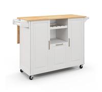 CostwayDesserte de Cuisine à Roulettes Plans de Travail Rabattable en Bois Tiroir profond Casier à vin îlot de Cuisine Blanc