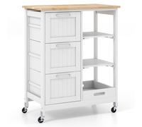 CostwayDesserte de Cuisine avec Roulette Universelles 67 x 37 x 82,5 CM et Plateau en Bois Blanc