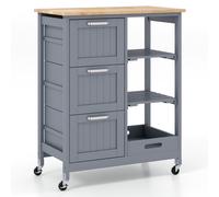 CostwayDesserte de Cuisine avec Roulette Universelles 67 x 37 x 82,5 CM et Plateau en Bois Gris