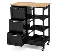 CostwayDesserte de Cuisine avec Roulette Universelles 67 x 37 x 82,5 CM et Plateau en Bois Noir