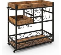 CostwayDesserte de Cuisine Industriel 80x40x83 CM Chariot de Service à Roulettes avec Plateau Supérieur Amovible et Casier à Vin