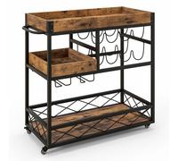CostwayDesserte de Cuisine Industriel 80x40x83 CM Chariot de Service à Roulettes avec Plateau Supérieur Amovible et Casier à Vin