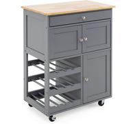 CostwayDesserte de Cuisine Roulante Chariot de Service avec 1 Tiroir 2 Armoires 1 Casier à Vin en Bois 67x37x86,5cm Gris