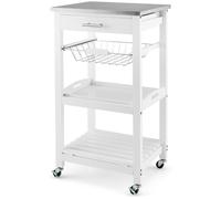 CostwayDesserte sur Roues avec Comptoir en Acier Inoxydable 47x39x85CM Blanc