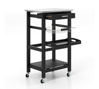 CostwayDesserte sur Roues avec Comptoir en Acier Inoxydable 47x39x85CM Noir