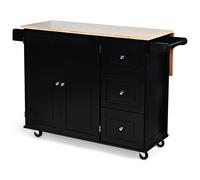 CostwayDesserte sur Roulettes Service de Cuisine de Roulant avec Plans de Travail Rabattable en Bois Armoire de Rangement Noir