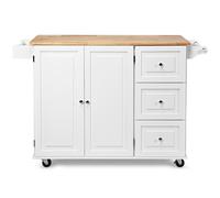 CostwayDesserte sur Roulettes Service de Cuisine de Roulant avec Plans de Travail Rabattable en Bois Armoire de Rangement