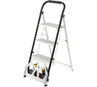 CostwayDiable Pliable et Échelle 2 En 1 Escabeau en Aluminium à 3 Marches avec Pédales Antidérapantes & Roues en Caoutchouc Charge 250 kg Noir