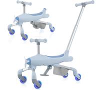 CostwayDraisienne à Pousser avec Roue Lumineuse 2 en 1 pour Enfants de 18 Mois à 6 Ans Trotteur à Pousser sur le Thème de l'Avion 50 kg de Charge Bleu