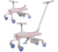 CostwayDraisienne à Pousser avec Roue Lumineuse 2 en 1 pour Enfants de 18 Mois à 6 Ans Trotteur à Pousser sur le Thème de l'Avion 50 kg de Charge Rose