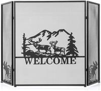 CostwayÉcran de Cheminée 132 x 79 cm Pare-étincelles Pliable à 3 Panneaux Décorative en Maille Motif à Chevrons Pare-feu de Cheminée en Métal Robuste