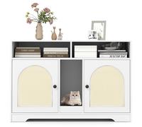 CostwayEnclos pour Litière pour Chats Mobilier pour Chat Caché avec Rangement Chambres Doubles Planche à Gratter et 2 Tapis en Sisal Armoire Blanc