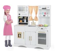 CostwayEnfant 3 Ans+ 16 Accessoires avec Horloges Cafetière Tableau Météo Machine à Glaçons Blanc