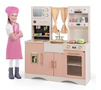 CostwayEnfant 3 Ans+ 16 Accessoires avec Horloges Cafetière Tableau Météo Machine à Glaçons Rose