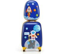 CostwayEnsemble 2 Valises pour Enfants Sac à Dos Trolley avec Poignée Rétractable Thème Aérienne Bleu