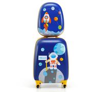 CostwayEnsemble 2 Valises pour Enfants Sac à Dos Trolley avec Poignée Rétractable Thème Aérienne Bleu