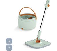 CostwayEnsemble Balai Serpillière Seau Essoreur, Tête Plate Rotatif 360° Panier Essoreur avec Poignée 2 Lingettes Lavables Réutilisable