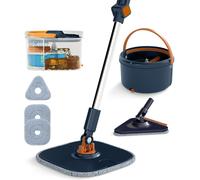 CostwayEnsemble Balai Serpillière Seau Essoreur Têtes Plates Carrée Triangulaire Auto-essorantes 3 Lingettes en Microfibre Plus Balai-2 Têtes