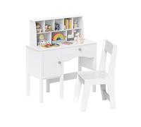 CostwayEnsemble Bureau et Chaise pour Enfants 3 Ans+ Table de Travail en Bois avec Chaise Meuble de Rangement avec Étagère et Cabinet Blanc