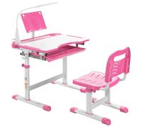 CostwayEnsemble Bureau et Chaise pour Enfants avec Éclairage LED Plateau Incliné et Tiroir Coulissant Réglable en Hauteur Rose