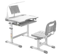 CostwayEnsemble Bureau et Chaise pour Enfants avec Éclairage LED Plateau Incliné et Tiroir Coulissant Réglable en Hauteur Gris